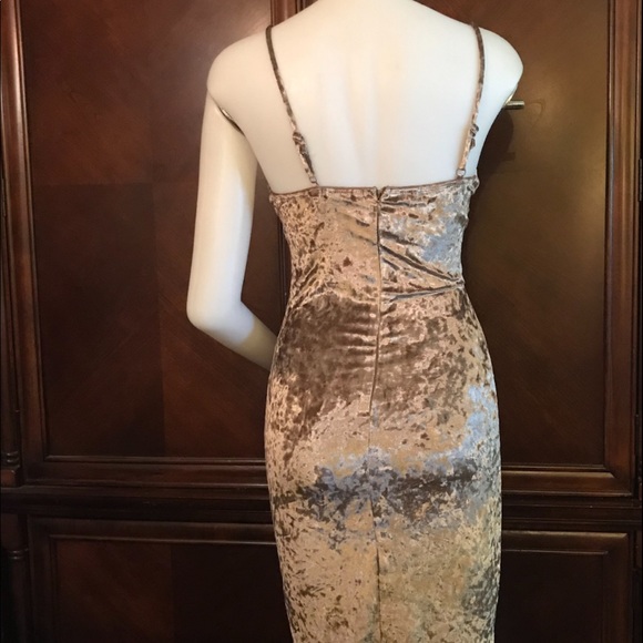 🆕 Xtaren Tan Faux Velvet Midi Dress-Lg (Junior) - Picture 2 of 6